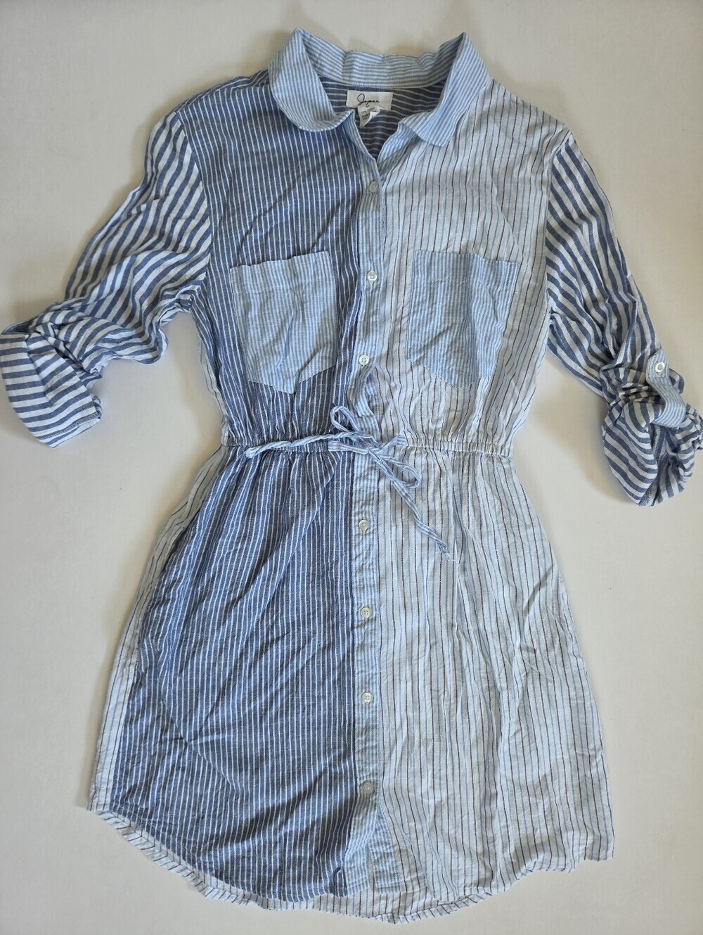 Japna blue pinstripe collared shirtdress mini 100% cotton collegiate office S